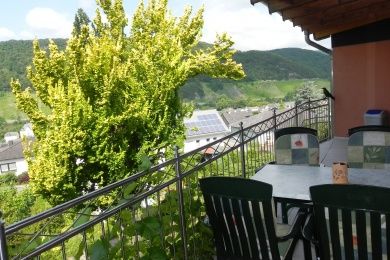 Feriendomizil  Veilchen im Landhaus Mosel  , Panoramafenster im Wohnzimmer,  Balkon mit Moselblick, großzügig eingerichtet mit 2 Schlafräumen  kostenloses WLAN,  herrlicher Moselblick